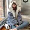 양모 코트 여자 겨울 옷 y2k 학생 일본어 소프트 걸 귀여운 벨벳 두꺼운 후드 스웨터 ins 240112