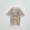 Pękama jesienna nowa mała piżama wafla sleeper nosić maluch w pomieszczeniu ubrania piżama kombinezon h240508