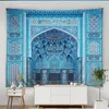 Arazzo con motivo geometrico retrò islamico, arazzo architettonico marocchino, appeso a parete, soggiorno, camera da letto, decorazione della parete di casa, schermo murale 240113