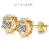 ATTAGEMS 1 Carat D Color Moissatine Stud Earrings For Women 18K Gold Plated 100% 925 Sterling Silver Wedding Party Fine Jewelry 240112