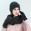 Ball Caps Koppels Winter Warme Sjaal Muts En Handschoenen Driedelige Set Effen Kleur Geribbeld Gebreid Wollen Bib Pak Echarpe Hiver Femme