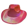 Basker handgjorda bröllopsfest brud cowboy hatt med stjärna pärlor brim brud western shinning fedoras solproof droppe