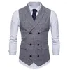 Men's Vests 2024 Brand Suit Vest Men Jacket Sleeveless Beige Gray Brown Vintage Tweed Fashion Spring Autumn Plus Size Waistcoat