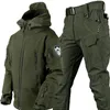 Masculino grosso casca macia inverno militar trabalho sharkskin tempestade jaqueta de veludo caminhadas roupas pesca conjunto de duas peças fatos de treino 240112