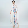 Robes de travail Miyake Original plissé automne vêtements d'hiver costume pour femme tempérament imprimé chemise à manches longues jupe demi-corps 2 pièces