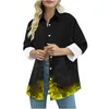 Kvinnors blusar Spring Flame Print Long Shirt Blue Women Fashion Button Sleeve Shirts For 2024 Casual 3D Tops