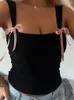 Kadın Tankları Sezonlar Tank Top Dantel Yay Kawaii Crop Teps Kadınlar Siyah Kolsuz İnce Sevimli Yelek Tees Temel Sıradan Twees Giysileri Asve86682