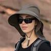 Breite Krempeln Hüte Frauen Großer Sonnenhut Eimer Sommer Outdoor Anti-UV-Fischerei Wanderhals Schutz Schal Visor Cap Ladies Motorhaube