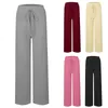 Women's Pants Summer Spring Elegant Elastic High Waist Solid Casual Work Knit Wide Leg Trouses Loose Female 2024