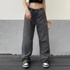 Pantalon d'été gris pour femmes, taille élastique, avec poche, couleur unie, coupe ample, costume Streetwear Vintage