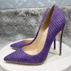Robe chaussures violet effet crocodile femmes bout pointu 80 100 120 talon haut pour fête d'anniversaire dames élégantes pompes stiletto