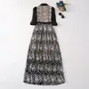 유럽과 미국 여성 2024 Winter New 5/4 소매 옷깃 꽃 자수 패션 블랙 드레스 xxl