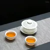 Service à thé en céramique Gaiwan en porcelaine bleue et blanche, comprenant 1 théière et 2 tasses, bouilloire créative pour bureau