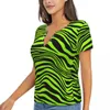 Kvinnors T-skjortor Green Tiger Lines T-shirts Animal Print Fashion Deep V Neck Shirt Kort ärm Y2K överdimensionerad tee Summer Graphic Tops