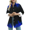 Kvinnors blusar Spring Flame Print Long Shirt Blue Women Fashion Button Sleeve Shirts For 2024 Casual 3D Tops