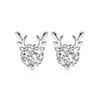 Cute Christmas earrings Elk Diamond Earrings Stud Woman Pure Silver 925 1 Carat 65mm Total 2 Certified Jewelry 240112