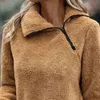 Womens Fleece Winter Keep Warm Jumper Topps Lapel Zip Teddy Bear Pullover Sweatshirt Bekväma klädkläder för vardagen 240112