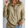 Camicette da donna Camicia da donna Tinta unita Risvolto Top monopetto Pullover estivo a maniche lunghe Camicetta casual alla moda femminile Abbigliamento