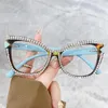 Sunglasses Frames Luxury Cat Eye Big Frame Anti Blue Light Glasses Blocking Filter Computer Women Men Brand Designer Diamond Chain Eyewear