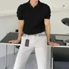 Polos pour hommes Vêtements d'été Léger Luxe Tricoté Jacquard Polo Mode Rayé Col En V Couleur Unie T-shirt À Manches Courtes Leisureephemeralew