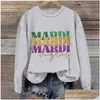 Dames Hoodies Sweatshirts Mardi Letter Gedrukt Ronde Hals Lange Mouw Top Comfortabele Dames Grote Sweatshirt Gevleugelde Trui Drop Delive Ota4y