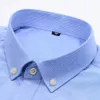 Camisa Oxford de manga larga a cuadros 100% algodón para hombre, parche frontal, bolsillo en el pecho, camisas informales versátiles a rayas con botones 240112