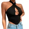 Canotte da donna Con spalline incrociate sul davanti Cut-out Halter senza maniche Backless Crop Top Bandage Vest Camicie estive Top con spalle scoperte nere