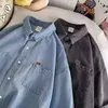 Camisas casuais masculinas verão manga curta denim camisa americana marca de moda solta encaixe casal japonês meia polegada jaqueta