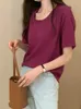 Camisetas femininas verão cor sólida magro t-shirt eu casual mulher cinza damasco roxo vermelho branco o-pescoço chique top