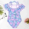 One-Pieces Purple Leaf Print Girls Tentes One Piece Swimsuit Summer Baby Kids Maillots de bain Childre