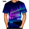 Camisetas para hombre 2024, camiseta de manga corta con estampado divertido de auroras boreales en 3D, camiseta informal de verano con cuello redondo 2XS-6XL 2024