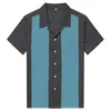 Men's Casual Shirts Candow Look Men Vintage Bowling Two Tone Ash Gray&aquamarince