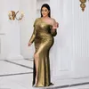 Robes décontractées Sexy une épaule dos nu à manches longues robe moulante soirée femmes élégantes taille haute brillant plis Maxi