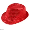 Bérets Jazz Chapeau Paillettes Décoré Scène Danse Performance Fête Vacances 11 Couleurs Hommes Femmes Rétro Disco Paillettes Costume Cosplay