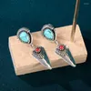 Boucles d'oreilles pendantes Cellacity Style ethnique pour femmes charme argent 925 bijoux fête boucles d'oreilles ovale bleu Turquoise pierres précieuses synthétiques cadeau