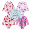 One-Pieces 2023 Summer Toddler Baby Girl Swimsuit Cute Long Sleeve Infant One-piece Floral Newborn Baby Swimwear Swimming Costume Bikini H240508