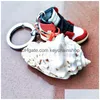 Keychains Lanyards Simation 3D Sneakers Keychain Fun Mini Pu Basketball Shoes Keyring Diy Finger Skateboard Accessories smycken Pend DHLXW