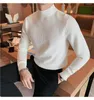 Men's T Shirts Light Blue British Style Elegant Pullover Mens Turtlenecks Gentleman Jumper Vintage Knitted Sweater Slim Fit Bottoming