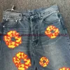 Men's Jeans Washed Flame Inlaid Kapok Jeans Men Women Top Quality Washed Oversize Denim Trouser T240112
