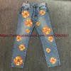 Jeans pour hommes Washed Flame Incrusté Kapok Jeans Hommes Femmes Top Qualité Lavé Oversize Denim Pantalon T240112