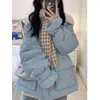 Frauen Trenchcoats Puppe Kragen Blau Baumwolle Kleidung Winter Brot Hong Kong Stil Lose Verdickt Modische