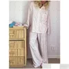 Mulheres sleepwear mulheres 2 peça impresso pijama conjunto para mulheres bonito stberry floral fruta padrão camisa calças botão up outfit drop de dh4gm