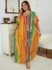 Kvinnors badkläder 2024 Stripe Print Women Fashion kaftan mysig orange elegant klänning semester boho baddräkt cover-ups house robe caftan outfit