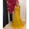 Robe de bal trapèze jaune, épaules dénudées, fleurs 3D, robes de soirée en Tulle à plusieurs niveaux, dos ouvert, robes de bal formelles YD