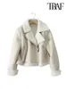 TRAF Women Fashion Thick Warm Winter Fur Faux Leather Cropped Jacket Coat Vintage Long Sleeve Female Outerwear Chic Tops 240112