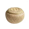 Storage Bottles Small Mini Basket With Cover Tea Can Food Packaging Box Flower Pot Gift Handmade Bamboo Weave Double Layer