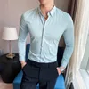 Camisas de Hombre Work 착용 남성용 의류를위한 단단한 긴 소매 소셜 셔츠 슬림 한 적합 형식 남성 드레스 셔츠 큰 크기 5xl 240112