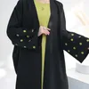 Etnische kleding Klaverborduurwerk Dubai Abaya Zwarte dunne stof Vlindermouwen Kimono Moslimvrouwen Islamitische Kaftan Feest Ramadan (nr