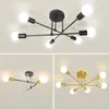 Lustres modernos luminária 6-luzes lustre preto e ouro metal semi embutido teto para quarto sala de estar