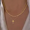 Pendanthalsband Modyle 2024 Fashion Gold Color Cross Halsband för kvinnor Två lager Sparkling CLAVICLE CHOKER SMYCKEL GANGT